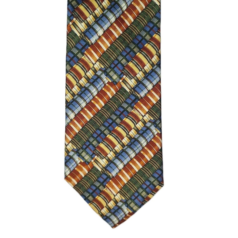 BOSS Hugo Boss Tie 100% Silk Tie Made In Italy 58"x4" Rust Green Blue EUC